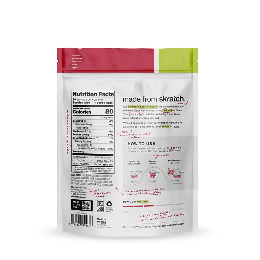 Skratch Labs, Sport Hydration, Drink Mix, Raspberry/Lime, Pouch, 20 servings